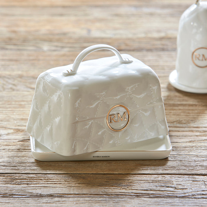 Riviera Maison Botervloot wit, met deksel - RM Luxury - Porselein