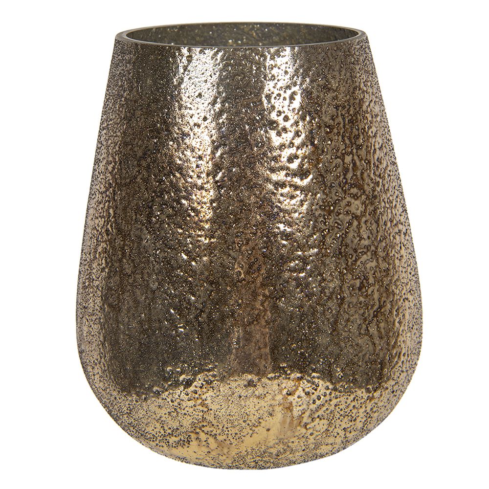 Clayre & Eef Theelichthouder Ø 16*18 cm Goudkleurig Glas Rond