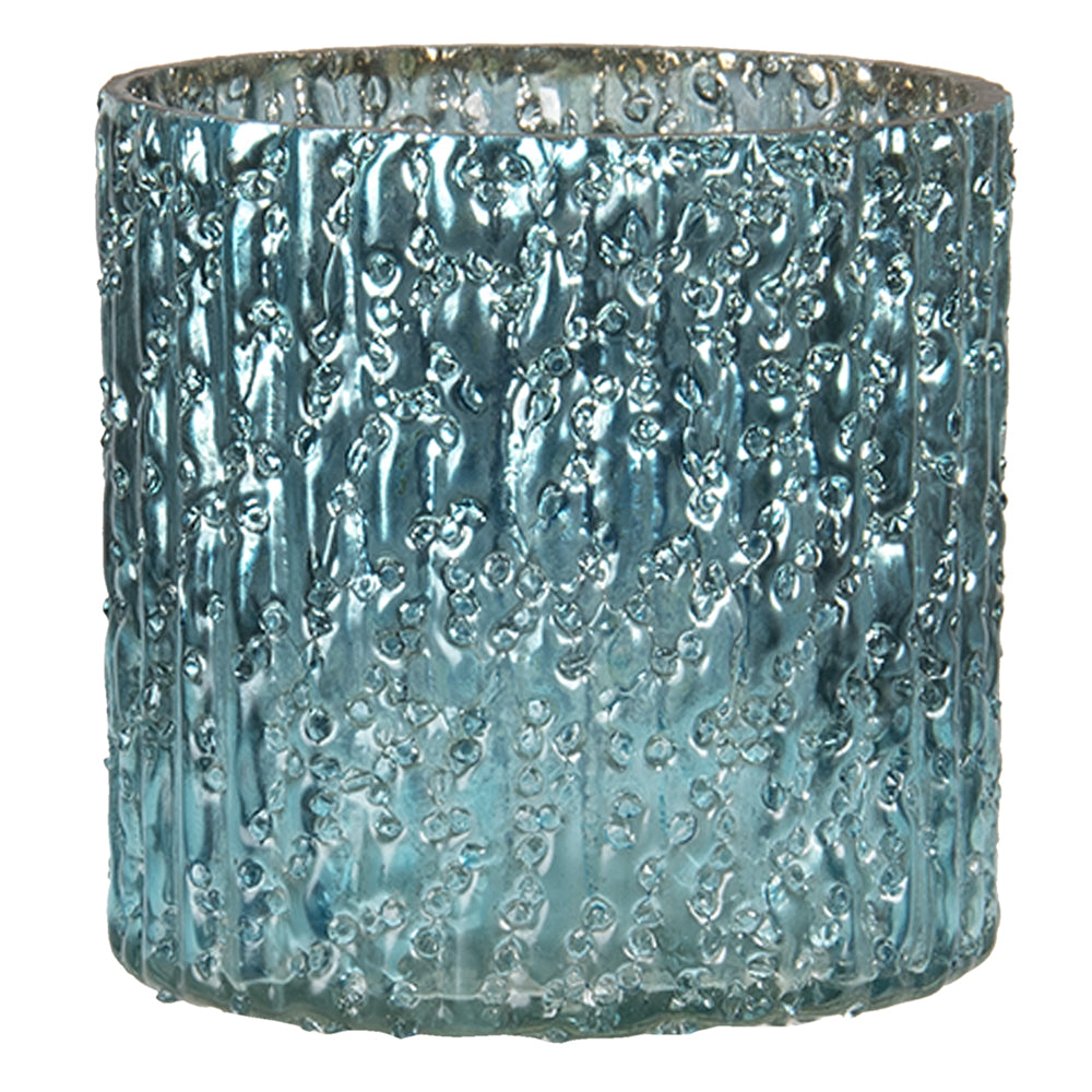 Clayre & Eef Theelichthouder Ø 8*8 cm Blauw Glas Rond