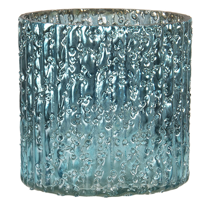 Clayre & Eef Theelichthouder Ø 8*8 cm Blauw Glas Rond