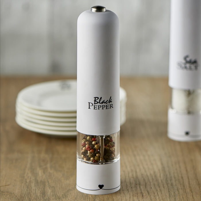 Riviera Maison Peper en Zoutmolen Set Elektrisch - Wit met Tekst