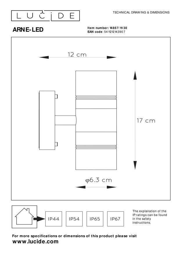 Lucide ARNE-LED Wandspot - Zwart