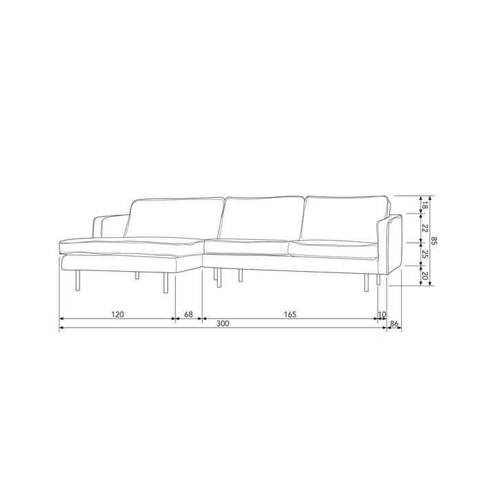 WOOOD Rodeo Chaise Longue Links - Velvet -  Khaki