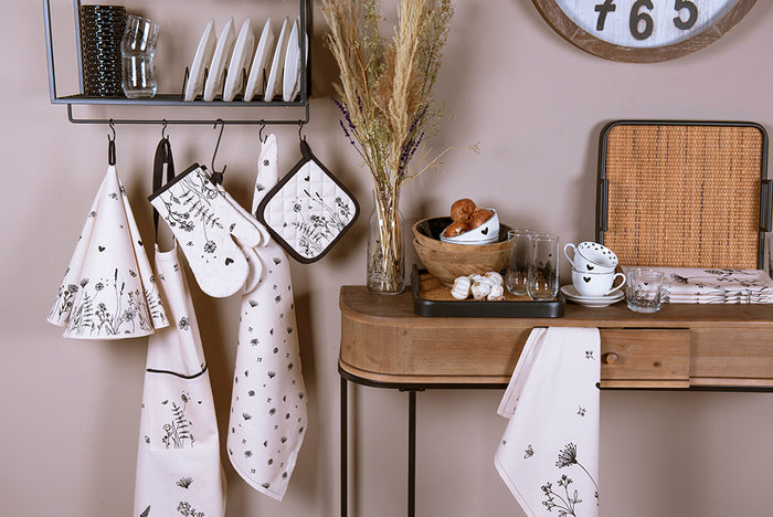 Clayre & Eef Servetten Katoen Set van 6  40x40 cm Beige Zwart Katoen