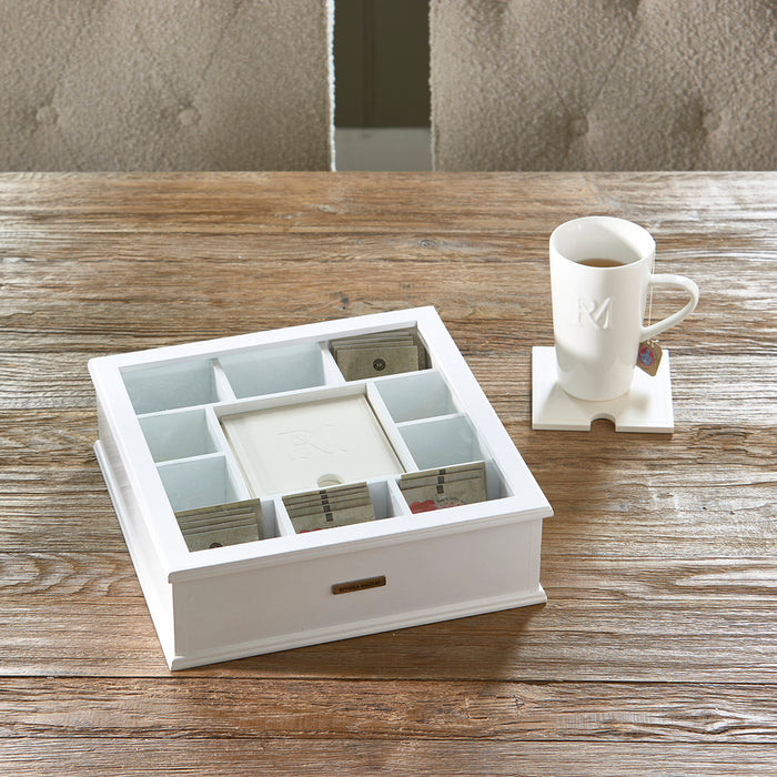 Riviera Maison Theedoos wit, met deksel - RM Tea Monogram 6 stuks