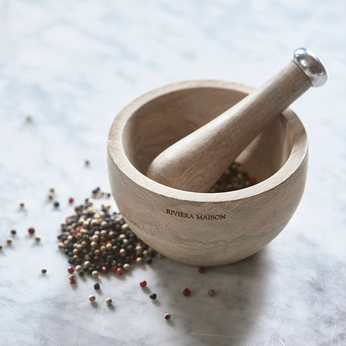 Riviera Maison Vijzel met stamper Bruin, Hout - RM Mortar & Pestle