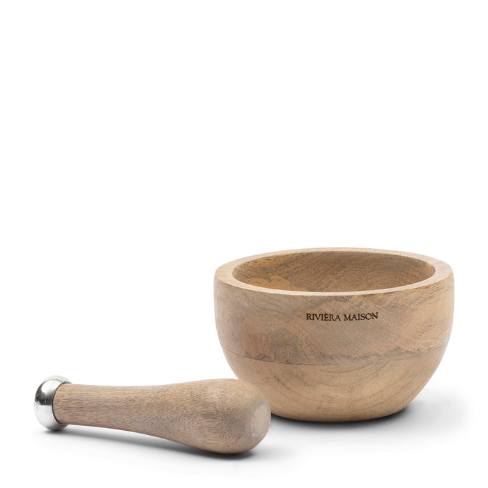 Riviera Maison Vijzel met stamper Bruin, Hout - RM Mortar & Pestle