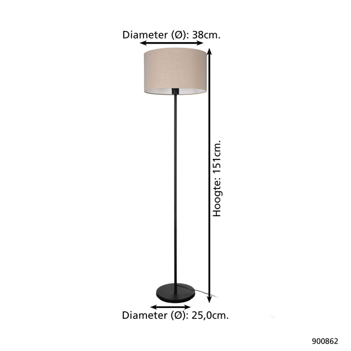 EGLO Feniglia Vloerlamp - E27 - 151 cm - Beige|Zwart - Linnen