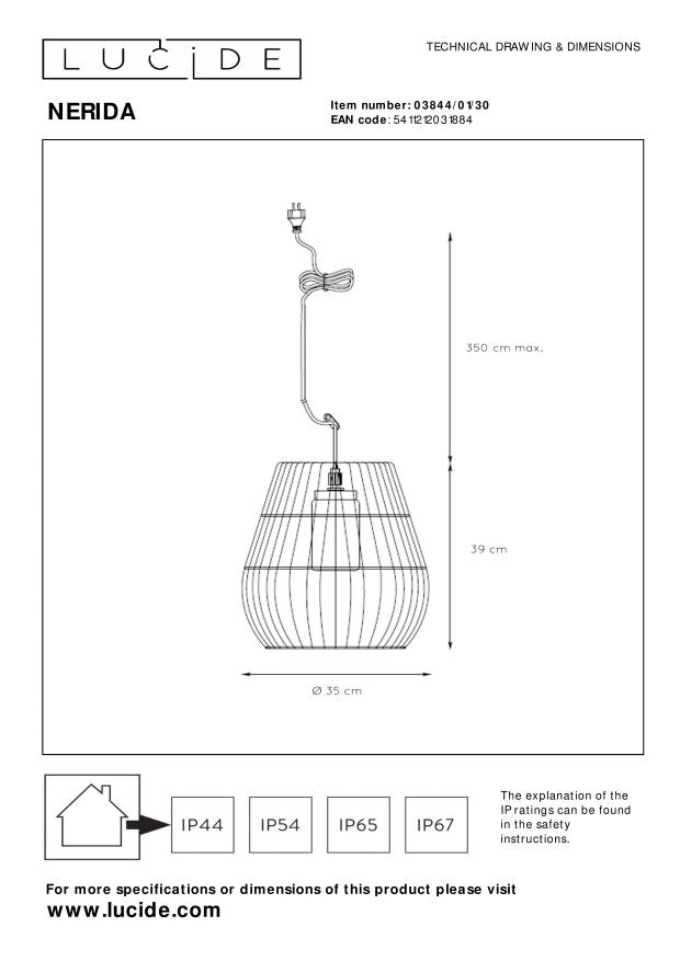Lucide NERIDA Hanglamp - Zwart