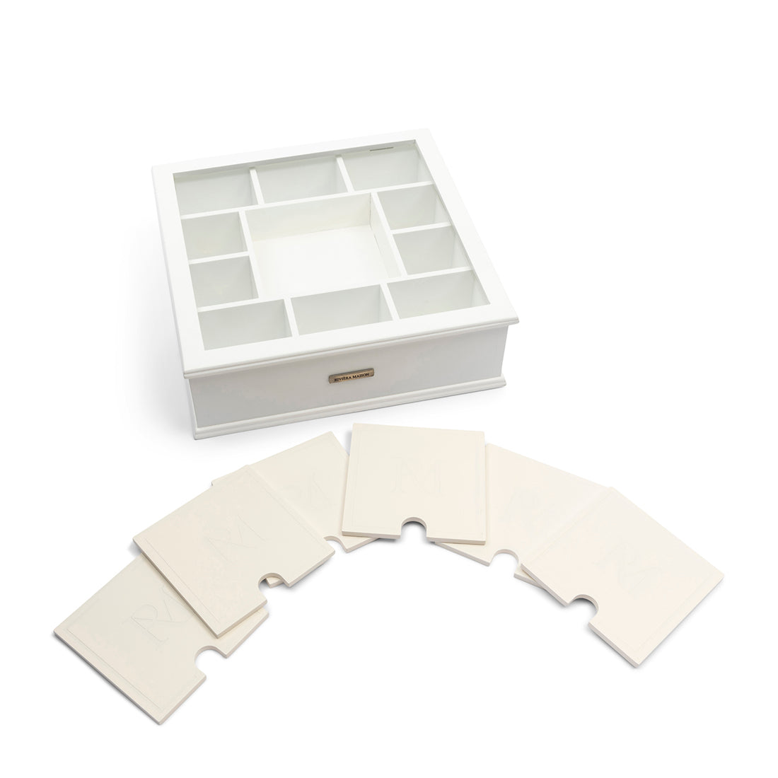 Riviera Maison Theedoos wit, met deksel - RM Tea Monogram 6 stuks