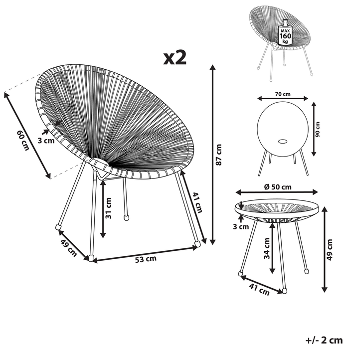 Beliani - ACAPULCO II - Bistroset voor 2 - Grijs - PE rotan