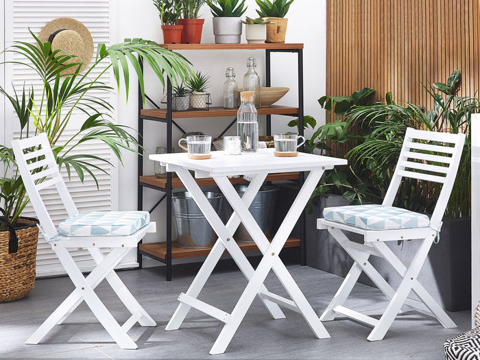 Beliani - FIJI - Bistroset voor 2 - Wit |Blauw - Acaciahout