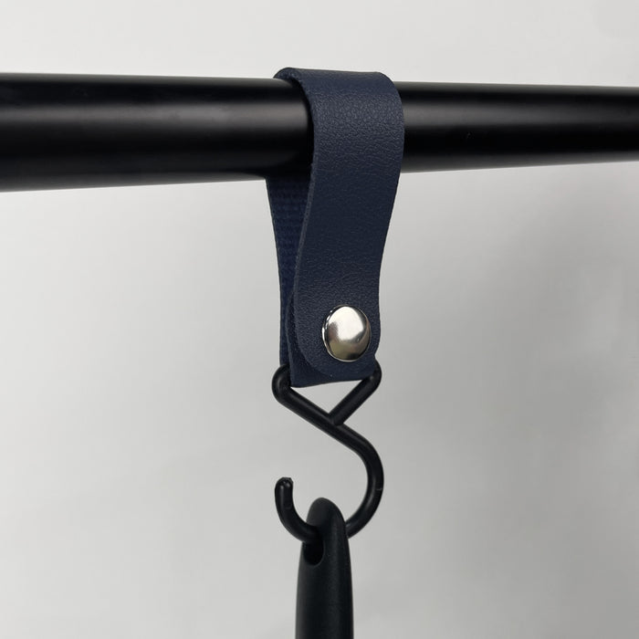 QUVIO ophanghaak met leren bandje - Blauw - Set van 4