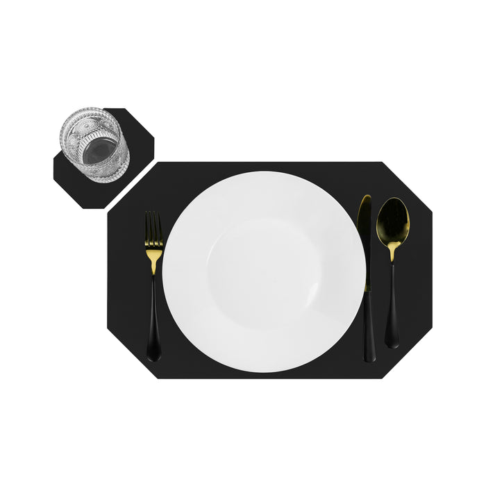 Krumble Placemat + onderzetter - PU Leder - Zwart - Set van 2