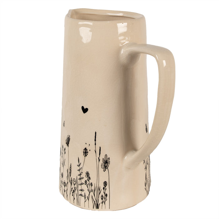 Clayre & Eef Decoratie Kan  21x14x26 cm Beige Zwart Keramiek Waterkan