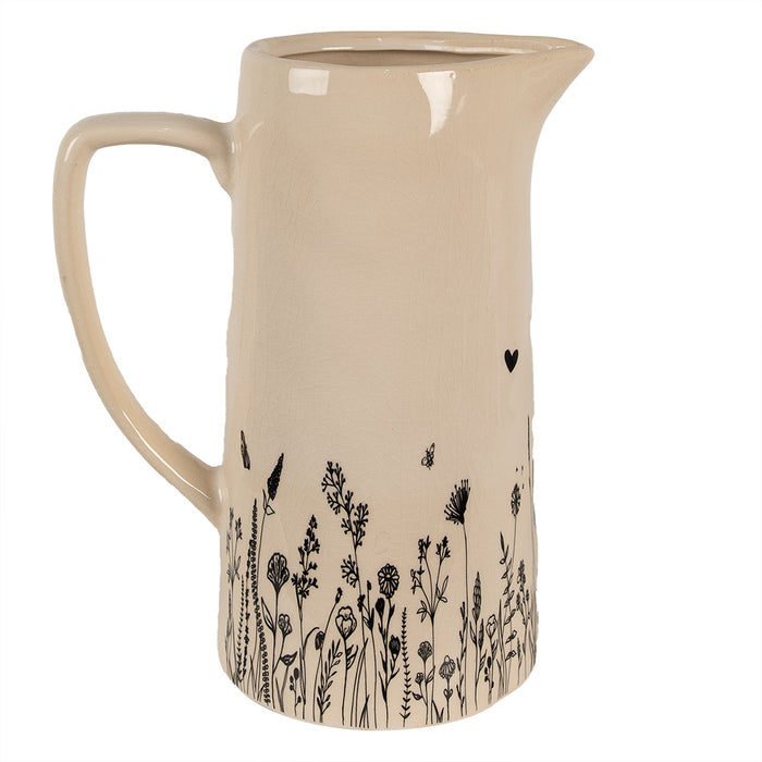 Clayre & Eef Decoratie Kan  21x14x26 cm Beige Zwart Keramiek Waterkan
