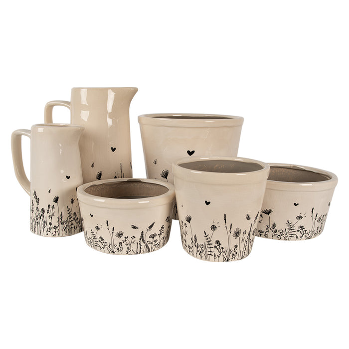Clayre & Eef Decoratie Kan  21x14x26 cm Beige Zwart Keramiek Waterkan