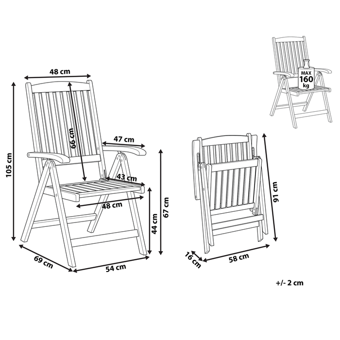 Beliani - TOSCANA - Tuinstoel - Donkere houtkleur - Acaciahout