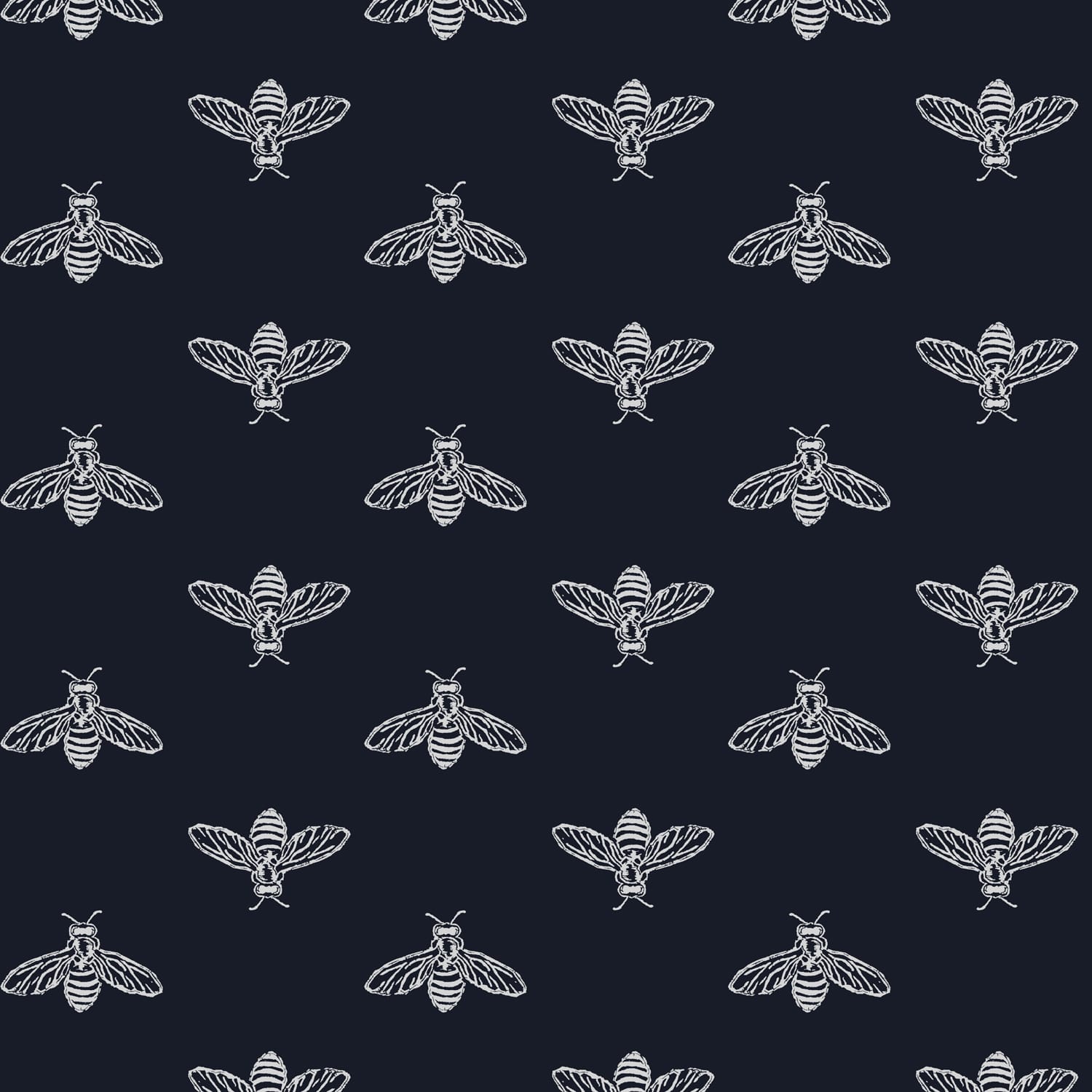 Joules vliesbehang Block Print Bee French Donkerblauw