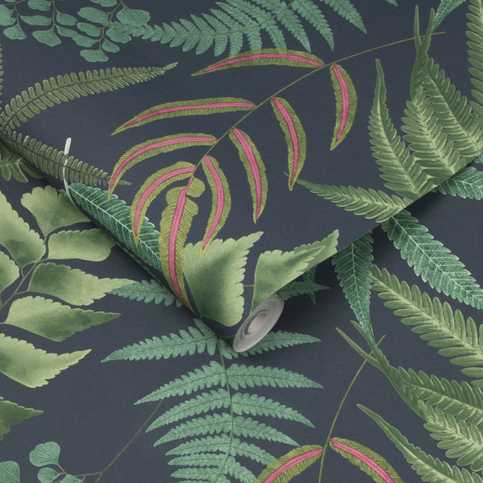 Graham & Brown vliesbehang Midsummer Fern Navy blauw