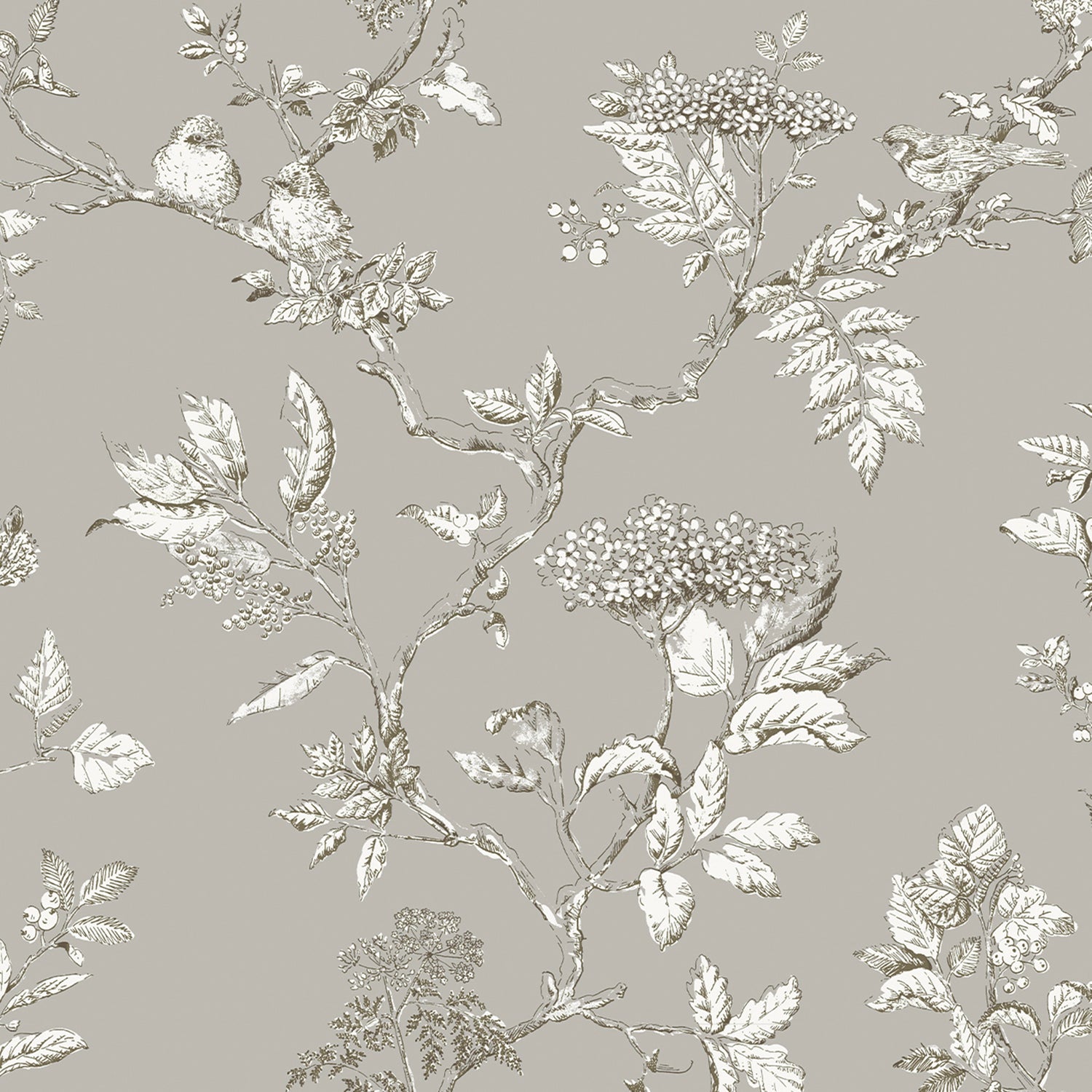 Laura Ashley Elderwood Behang - Planten - 10mx52cm - Grijs