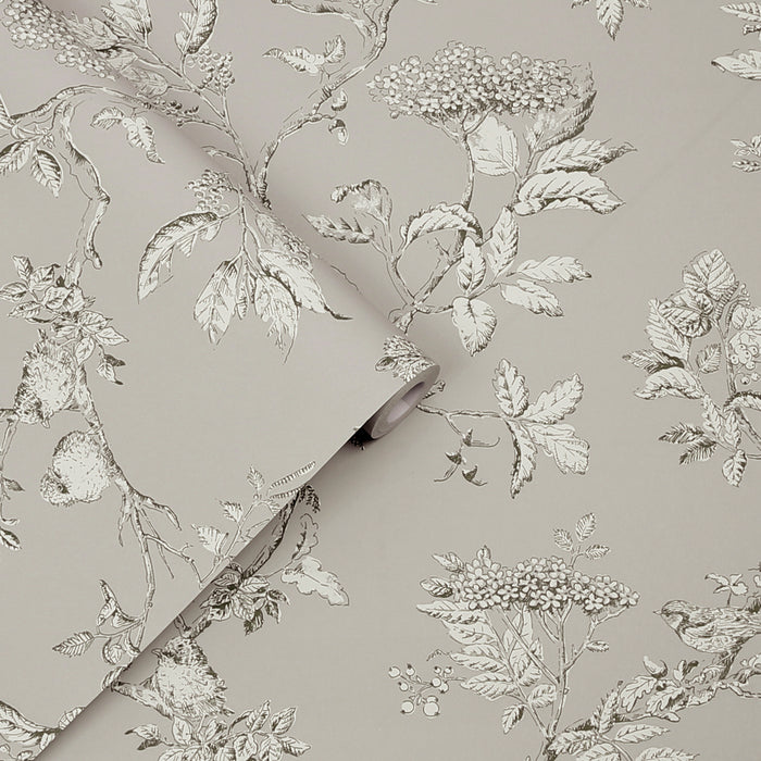 Laura Ashley Elderwood Behang - Planten - 10mx52cm - Grijs