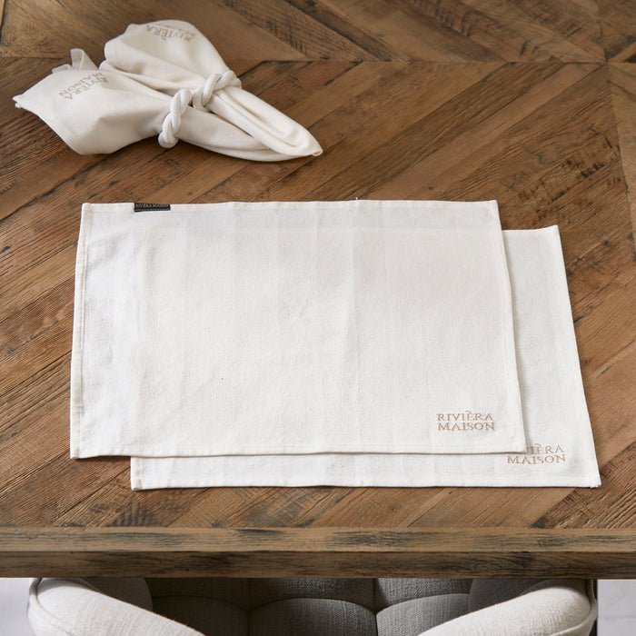 Riviera Maison Placeset Katoen Plain onderlegger - whisper white - Wit
