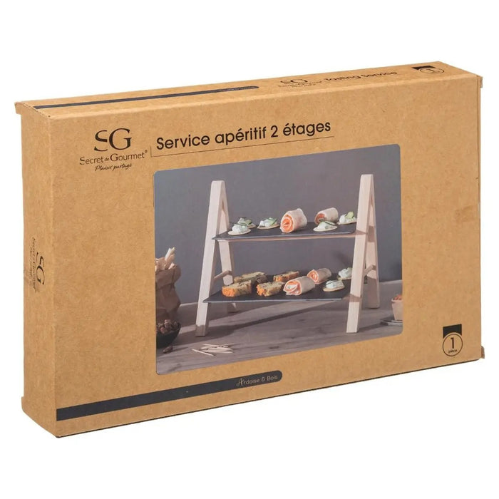 Secret de Gourmet Etagere 2 laags leisteen - 32,5 x 18 x 25,5 cm