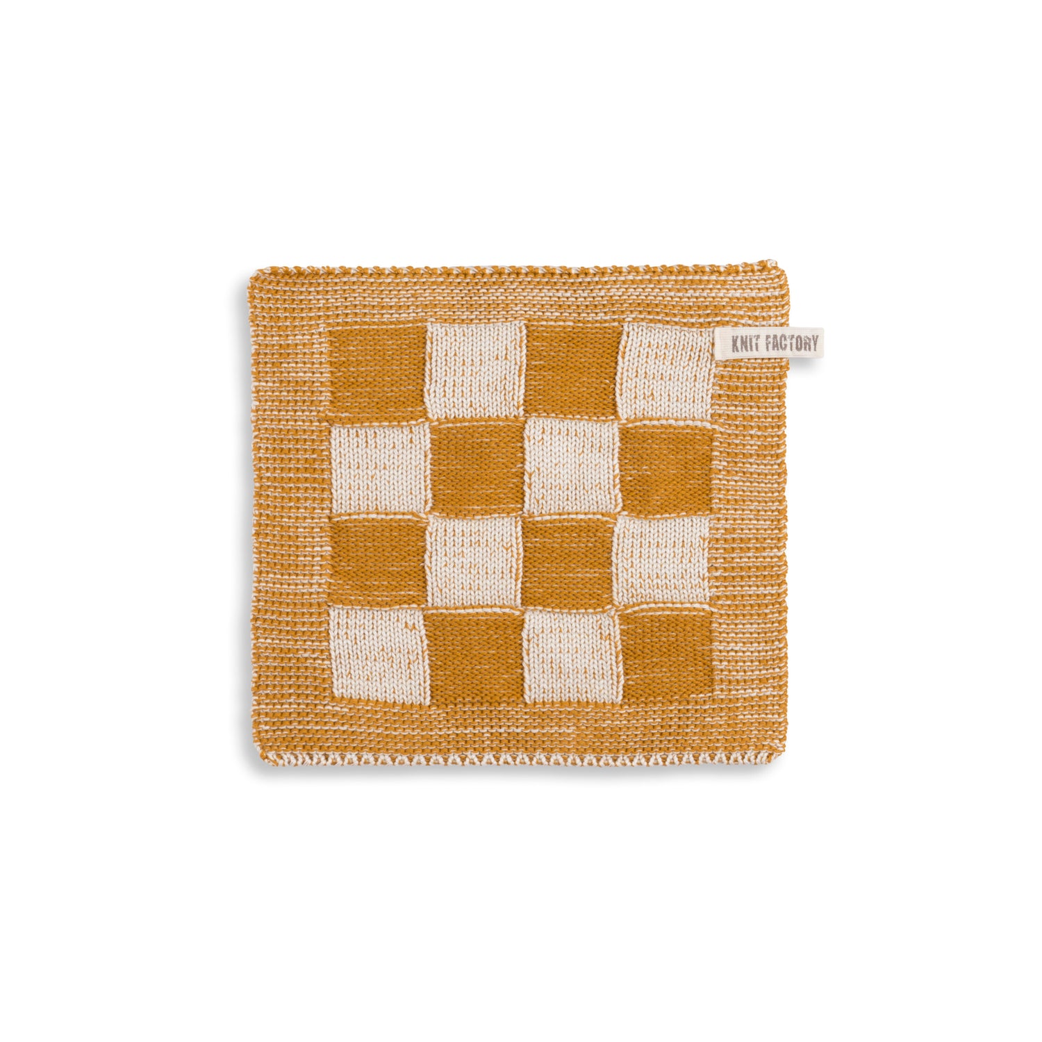 Knit Factory Gebreide Pannenlap Block - Ecru|Oker - 23x23 cm