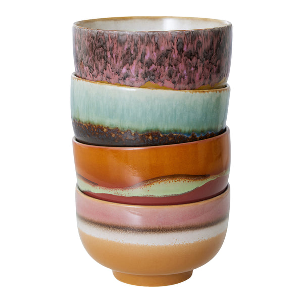HKliving 70's Noodle Kommen Ø 13,5 cm - Set van 4 - Geyser