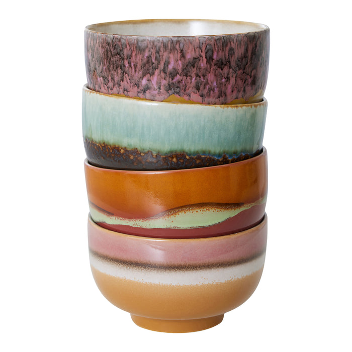 HKliving 70's Noodle Kommen Ø 13,5 cm - Set van 4 - Geyser