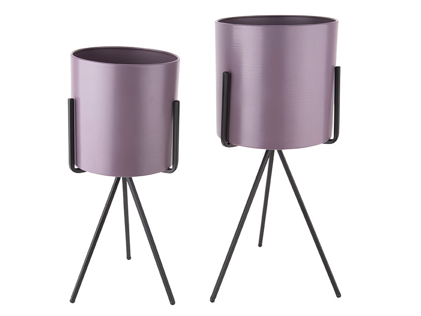 present time - Bloempot set Pedestal XL - Donkerpaars - Ø23cm & Ø20cm