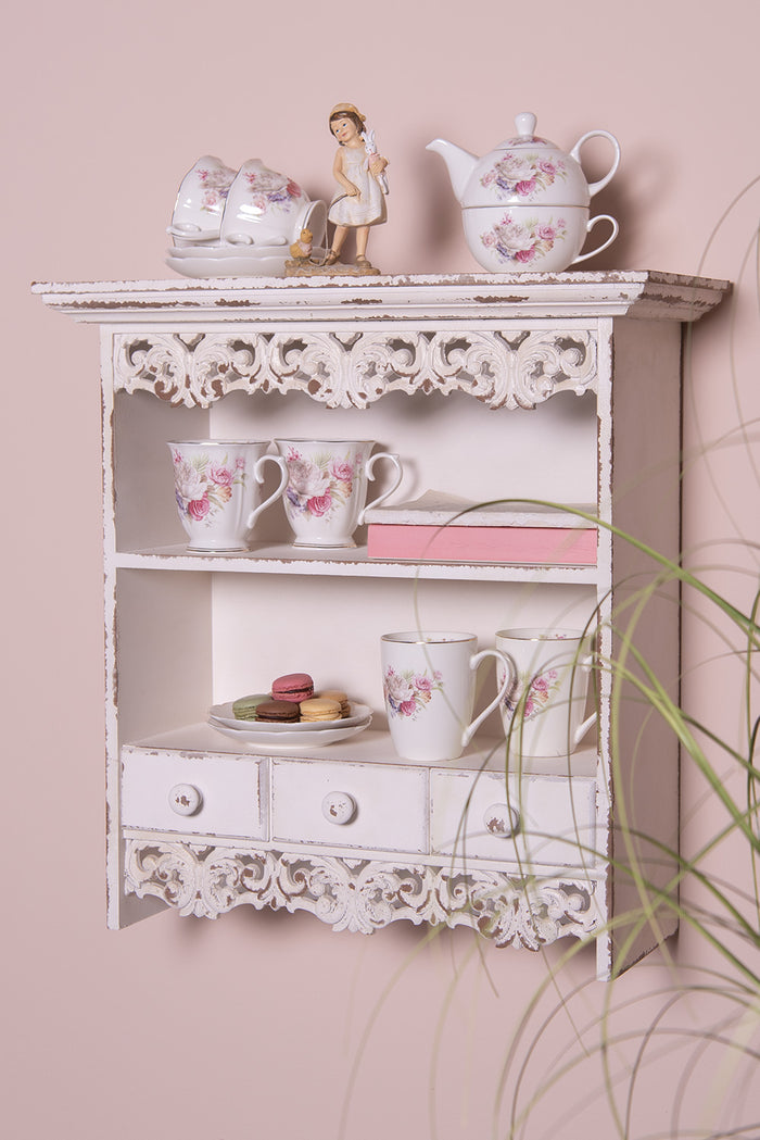 Clayre & Eef Kop en schotel  250 ml Roze Wit Porselein Rond Bloemen