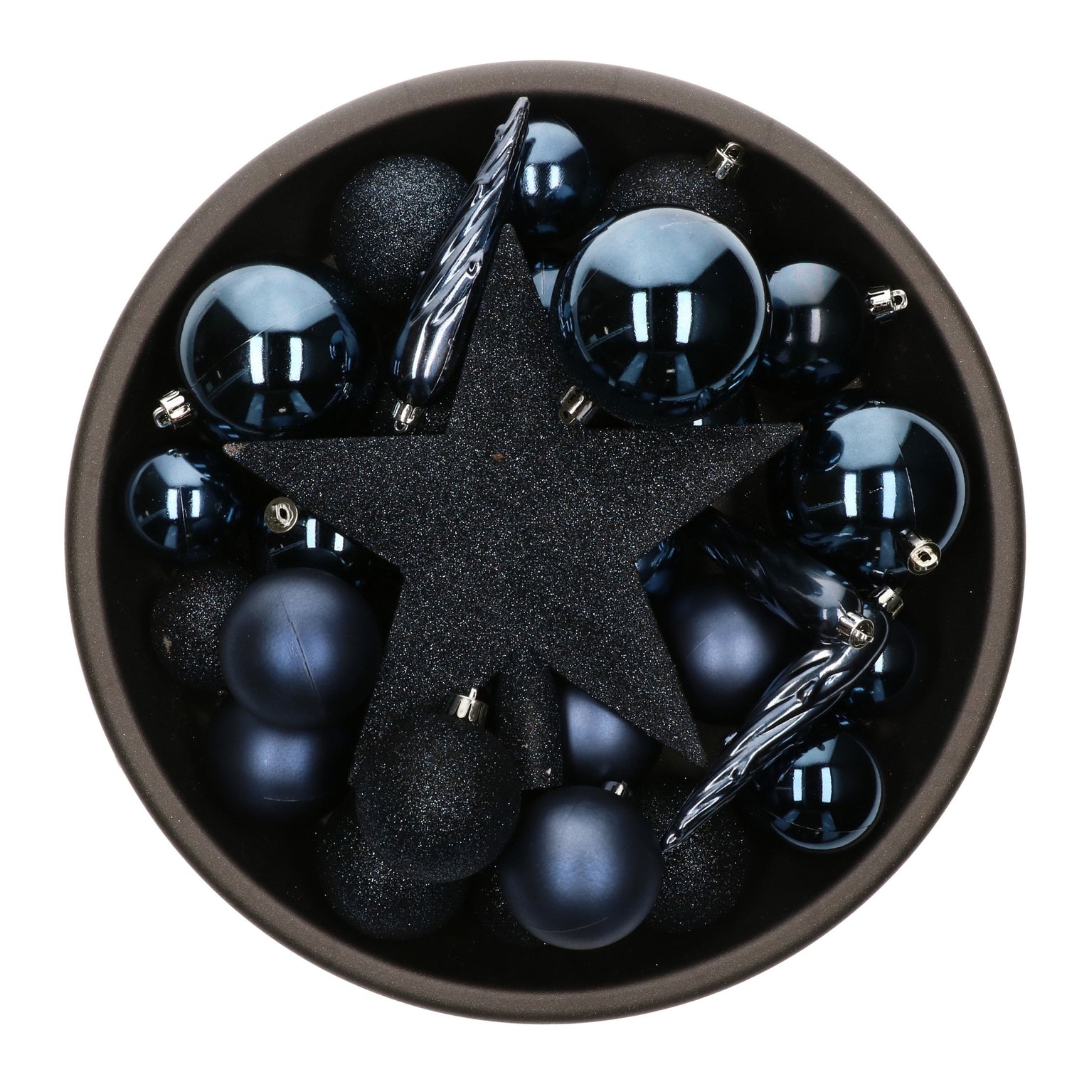 Bellatio decorations Kerstballen - 33x - donkerblauw - met piek