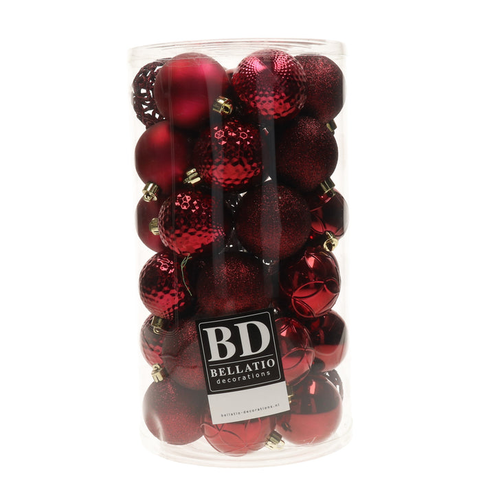 Bellatio Decorations Kerstballen - 37x - kunststof - rood - 6cm