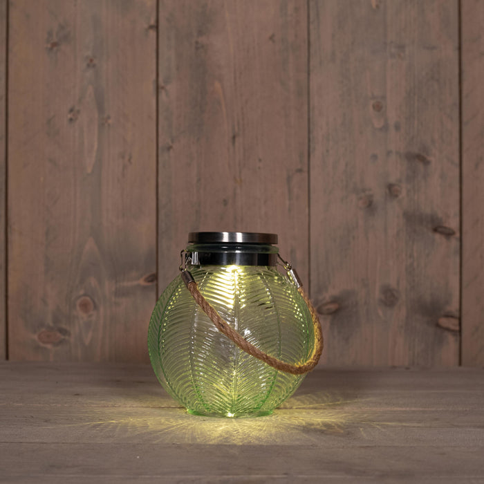 Anna's Collection Lantaarn - solar - groen - glas - 16 cm
