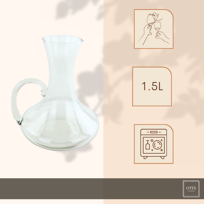 OTIX Decanteer Karaf met Oor 1.5L Wijn Beluchter Decanteerkan Glas
