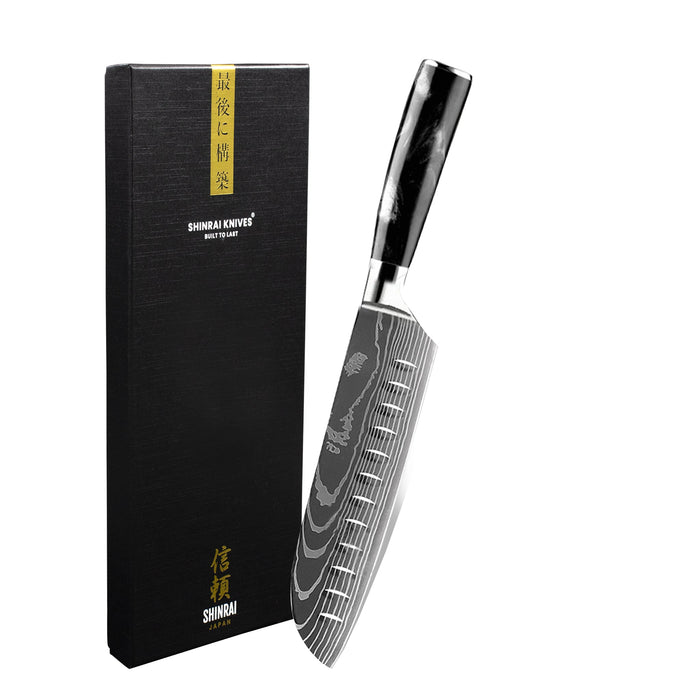 Shinrai Japan - Japanse Damascus Print Onyx Epoxy - Santoku mes (18cm)