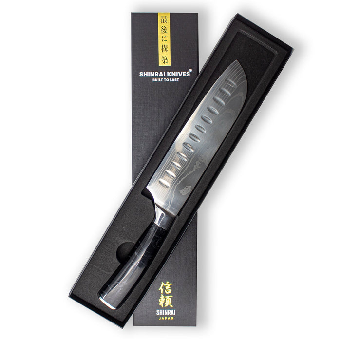 Shinrai Japan - Japanse Damascus Print Onyx Epoxy - Santoku mes (18cm)