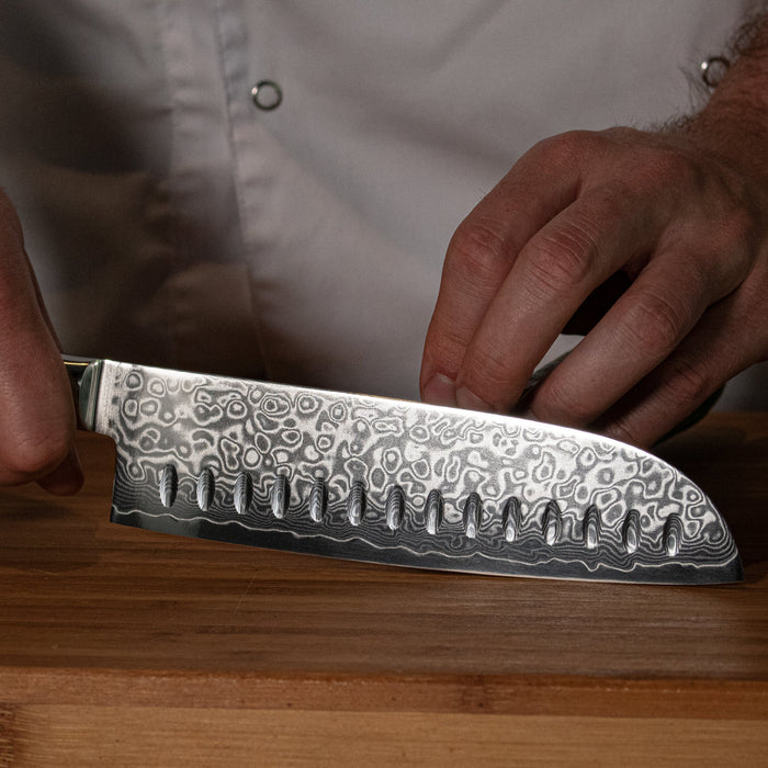 Shinrai Japan -  Damast Pakka Wood - Damascus Santoku 18 cm