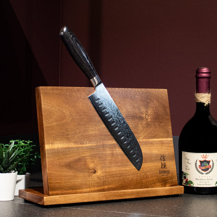 Shinrai Japan -  Damast Pakka Wood - Damascus Santoku 18 cm