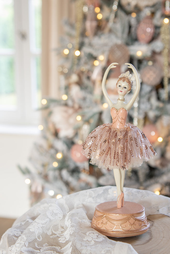 Clayre & Eef Muziekdoos Ballerina Ø 11x29 cm Roze Polyresin