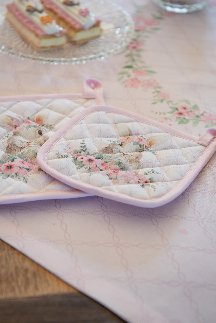 Clayre & Eef Kind Pannenlap  16x16 cm Roze Katoen Vierkant Konijn