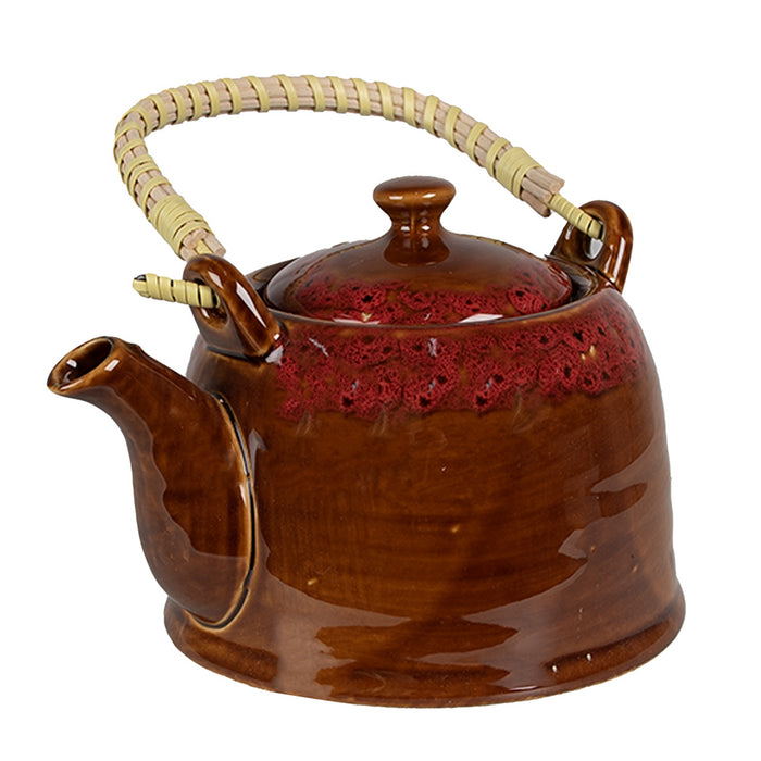 Clayre & Eef Theepot met Filter 750 ml Bruin Rood Keramiek