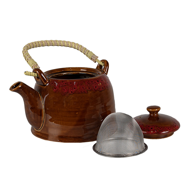 Clayre & Eef Theepot met Filter 750 ml Bruin Rood Keramiek
