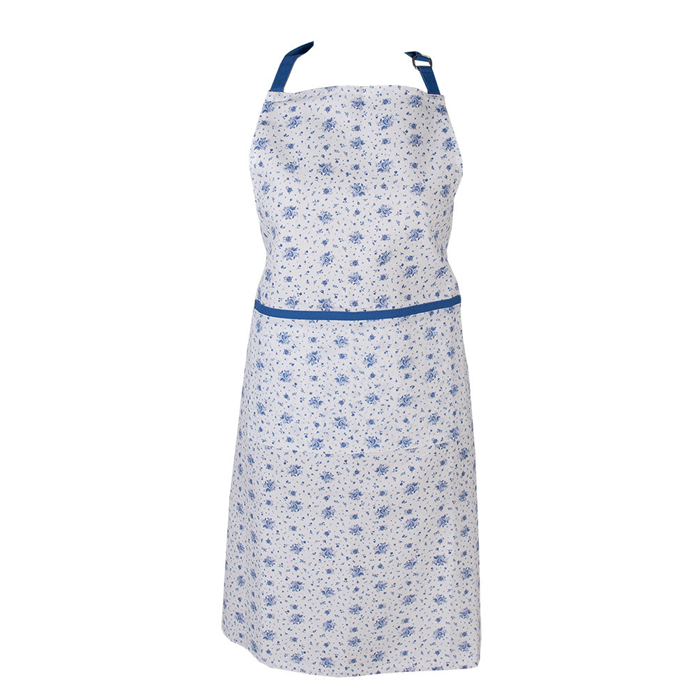 Clayre & Eef Keukenschort 70x85 cm Wit Blauw Katoen Roosjes