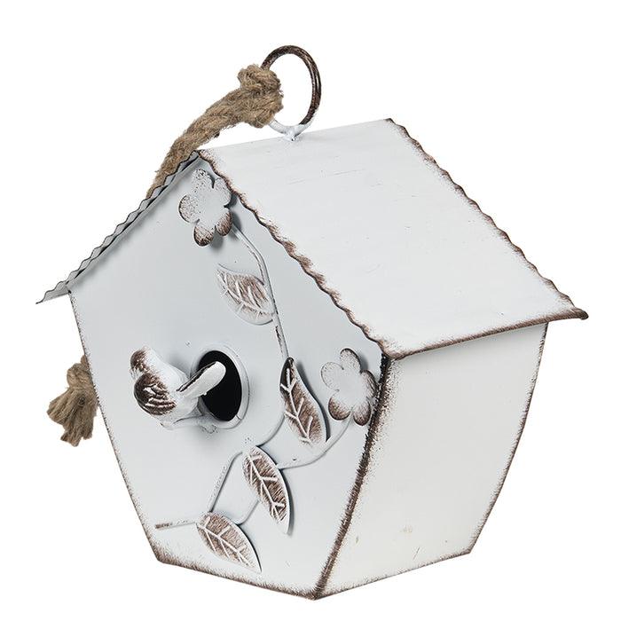 Clayre & Eef Vogelhuis  21x11x22 cm Wit Metaal Vogelhuisje Hangend