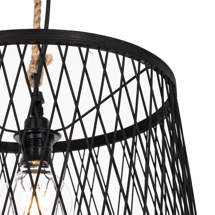 QAZQA Landelijke buiten hanglamp zwart rotan 40 cm - Calamus