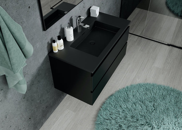 Badplaats Badkamermeubel Set Angela 80cm - Mat Zwart - Zwart