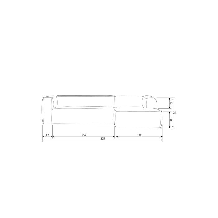 WOOOD Bean Hoekbank met Chaise Longue Rechts - Ribstof - Mud